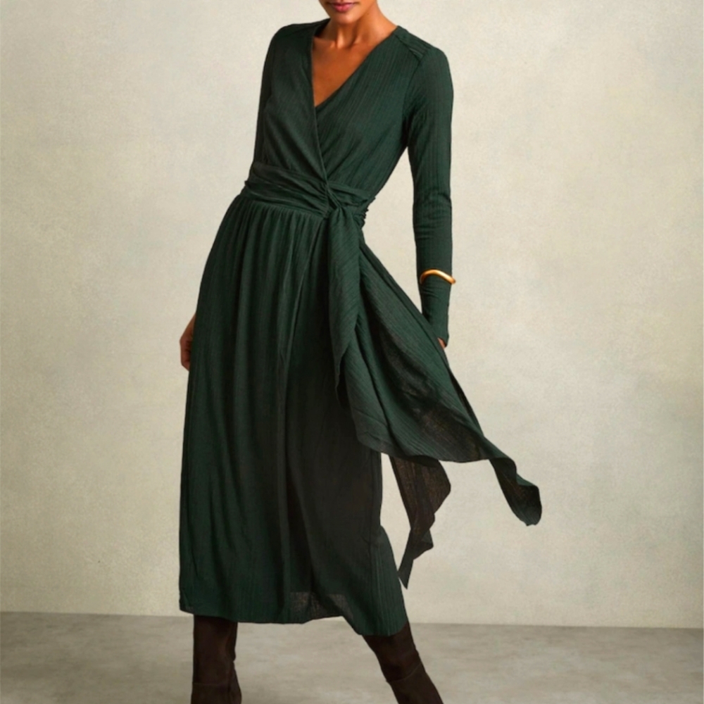 REISS Madeline Jersey Wrap-Tie Midi Dress.  NWT Green Size 12US